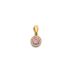 Mini Halo Birthstone Round Solitaire CZ Pendant in 14K Yellow Gold