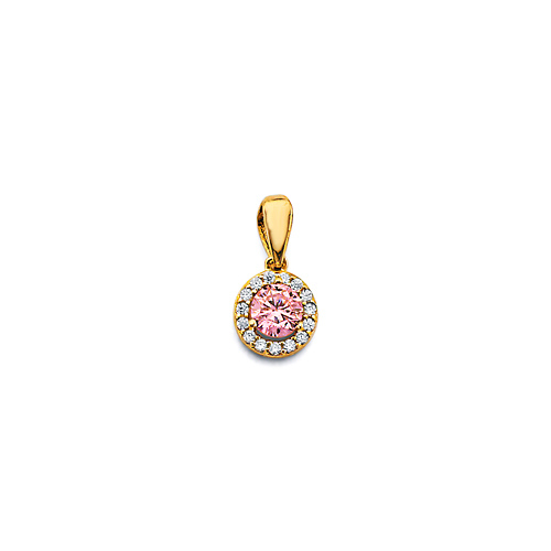 Mini Halo Birthstone Round Solitaire CZ Pendant in 14K Yellow Gold Slide 0