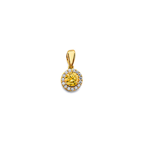 Mini Halo Birthstone Round Solitaire CZ Pendant in 14K Yellow Gold Slide 0