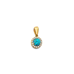 Mini Halo Birthstone Round Solitaire CZ Pendant in 14K Yellow Gold