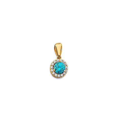 Mini Halo Birthstone Round Solitaire CZ Pendant in 14K Yellow Gold Slide 0