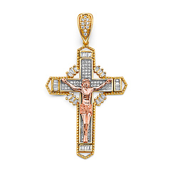 Ornate Celtic Crucifix in 14K Tricolor Gold Solid - Medium
