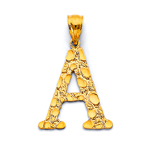 Small Nugget Uppercase Initial Pendant in 14K Yellow Gold Slide 0