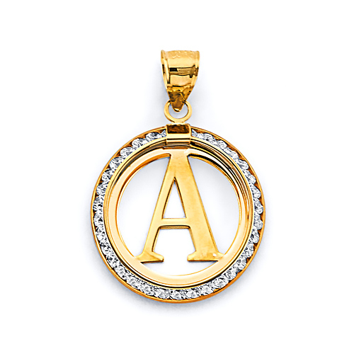 Small CZ Framed Uppercase Initial Pendant in 14K Yellow Gold Slide 0