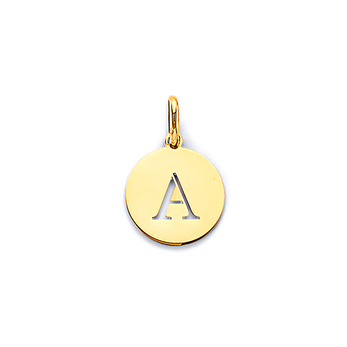 Mini Circle Medal Cutout Initial Pedant in 14K Yellow Gold Slide 0