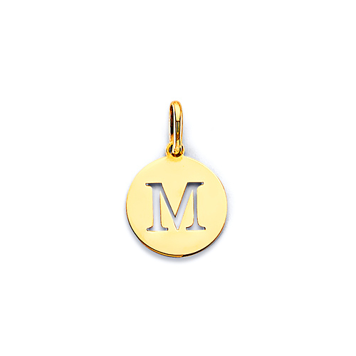 Mini Circle Medal Cutout Initial Pedant in 14K Yellow Gold Slide 1