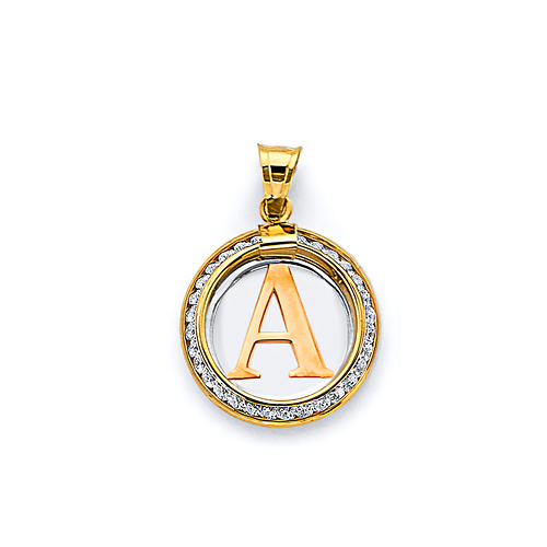 Mini CZ Framed Uppercase Initial Pendant in 14K Yellow Gold Slide 0