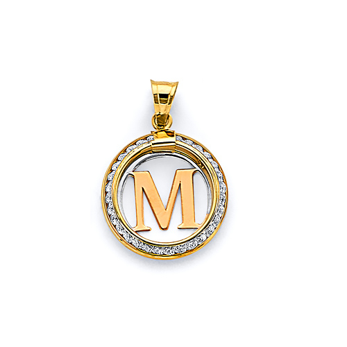 Mini CZ Framed Uppercase Initial Pendant in 14K Yellow Gold Slide 1