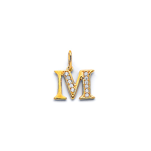 Mini Semi-Lined CZ Initial Pendant in 14K Yellow Gold Slide 1