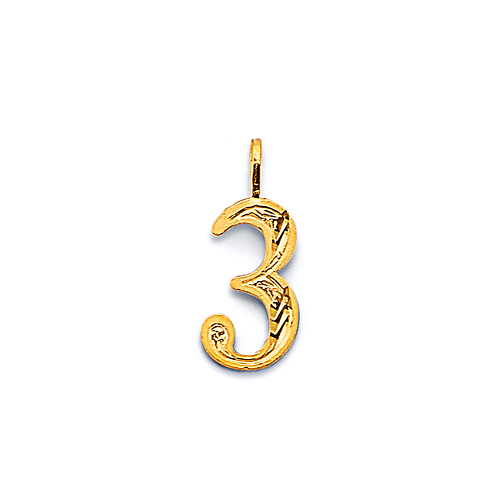 Mini Diamond-Cut Number Pendant in 14K Yellow Gold Slide 0