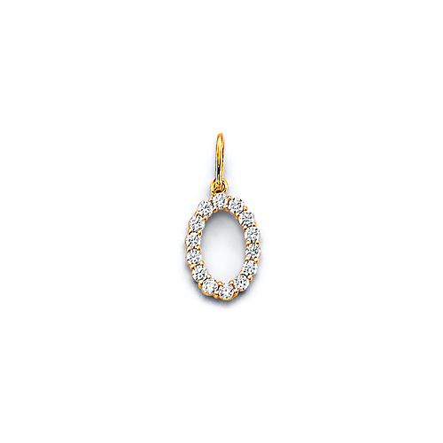 Mini CZ Lined Number Pendant in 14K Yellow Gold Slide 0