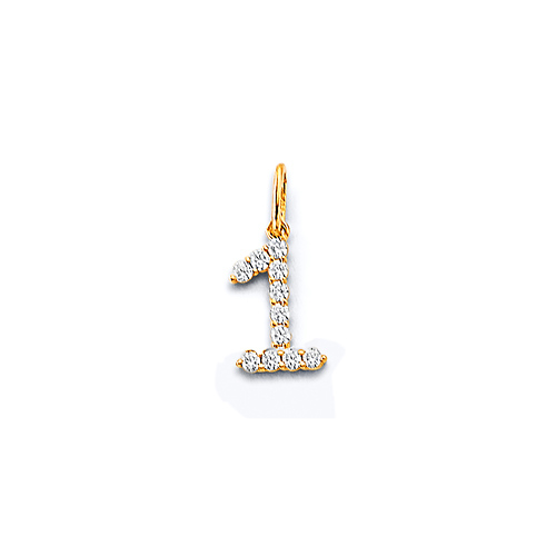 Mini CZ Lined Number Pendant in 14K Yellow Gold Slide 0
