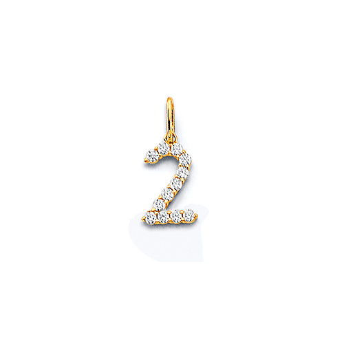 Mini CZ Lined Number Pendant in 14K Yellow Gold Slide 0
