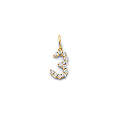 Mini CZ Lined Number Pendant in 14K Yellow Gold