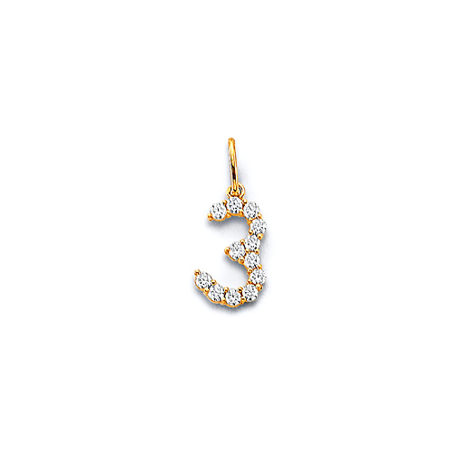 Mini CZ Lined Number Pendant in 14K Yellow Gold Slide 0