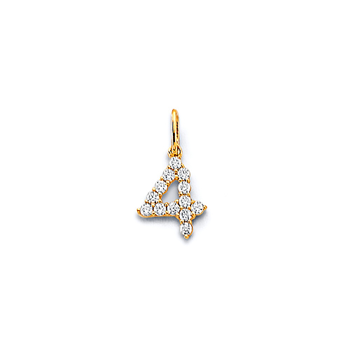 Mini CZ Lined Number Pendant in 14K Yellow Gold Slide 0