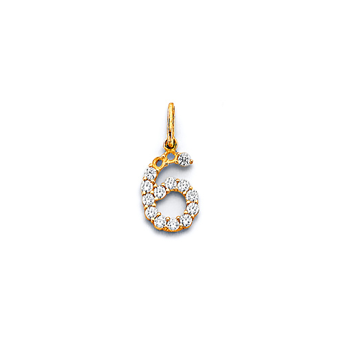 Mini CZ Lined Number Pendant in 14K Yellow Gold Slide 0