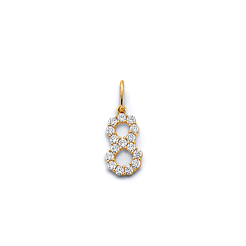 Mini CZ Lined Number Pendant in 14K Yellow Gold Slide 0