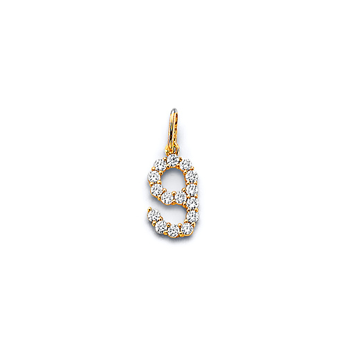 Mini CZ Lined Number Pendant in 14K Yellow Gold Slide 0
