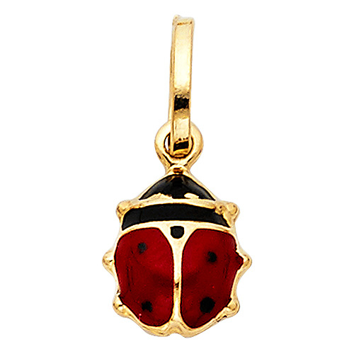 Red & Black Ladybug Charm Pendant in 14K Yellow Gold - Petite Slide 1