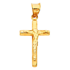 Extra Small Rod Crucifix Pendant in 14K Yellow Gold - Classic