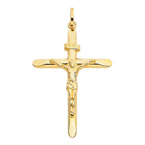 Large Tapered Crucifix Pendant in 14K Yellow Gold - Classic Slide 1