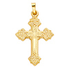 Floral Budded Cross Pendant in 14K Yellow Gold - Small thumb 1