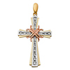 Medium Round CZ Cross Pendant in 14K Tricolor Gold thumb 1