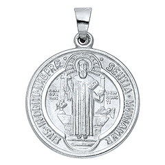 St Benedict 'EIVS IN OBITV NRO PRA SENTIA MVNIAMVR' Medal Pendant in Sterling Silver - Medium