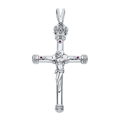 Extra Large Irish Crown of Glory CZ Rhodium Sterling Silver Crucifix Pendant