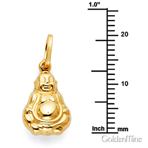 Happy Laughing God Hotei Buddha Pendant in 14K Yellow Gold - Petite Slide 1