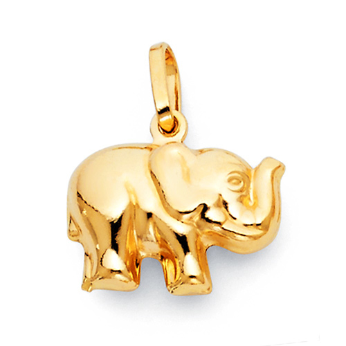 Standing Trumpeting Elephant Charm Pendant in 14K Yellow Gold - Mini Slide 0