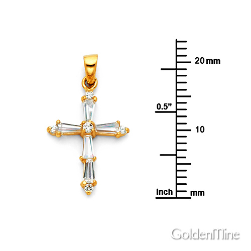 Petite Tapered Baguette CZ Cross Pendant in 14K Yellow Gold Slide 1