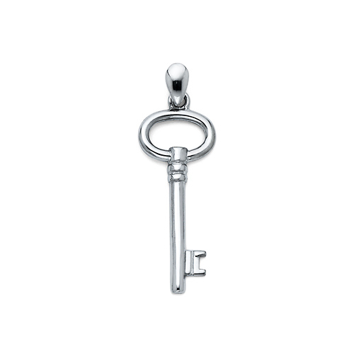 Vintage-Style Oval Key Pendant in 14K White Gold - Small Slide 0