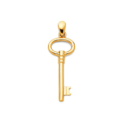 Vintage-Style Oval Key Pendant in 14K Yellow Gold - Small