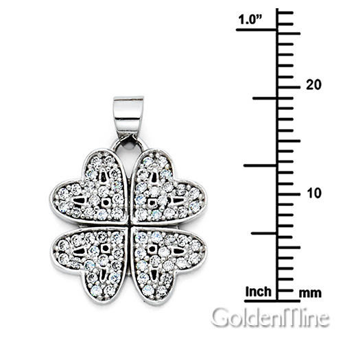 CZ Four-Leaf Clover Charm Necklace with Spiga Chain - 14K White Gold (16-22in) Slide 1
