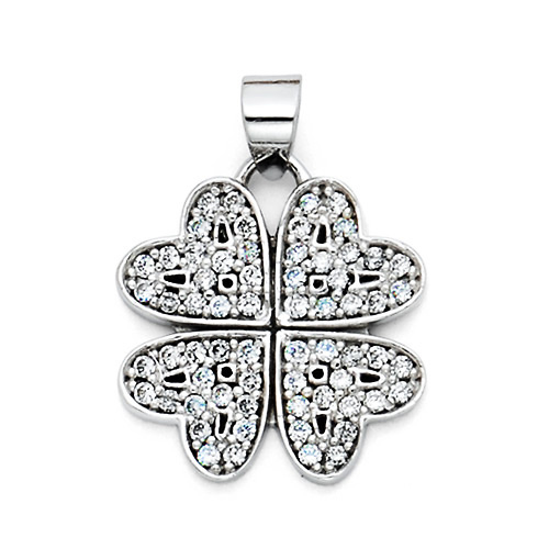 CZ Four Leaf Clover Pendant in 14K White Gold - Petite Slide 0