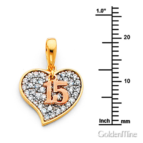 Details about   14K Yellow Gold Quince Anos 15 In Heart Charm Pendant MSRP $158