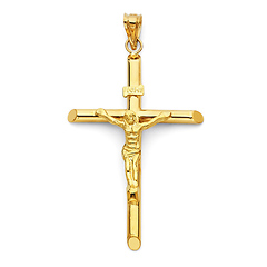 Extra-Large Rod Crucifix Pendant in 14K Yellow Gold - Classic