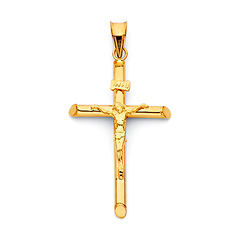 Medium Rod Crucifix Pendant in 14K Yellow Gold - Classic