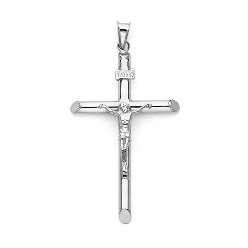 Extra Large Rod Crucifix Pendant in 14K White Gold - Classic Slide 0