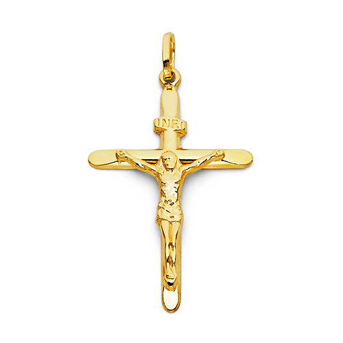 Medium Tapered Crucifix Pendant in 14K Yellow Gold - Classic Slide 0