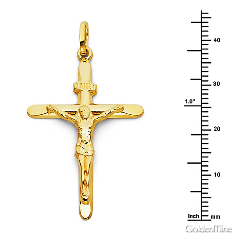 Medium Tapered Crucifix Pendant in 14K Yellow Gold - Classic Slide 1