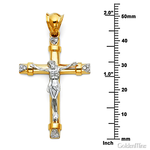 Large Trinity CZ Crucifix Pendant in 14K Two-Tone Gold Slide 1