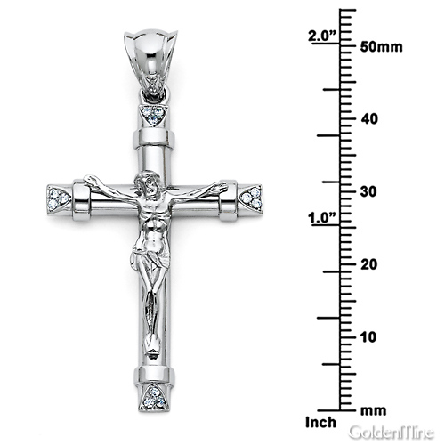 Large Trinity CZ Crucifix Pendant in 14K White Gold Slide 1