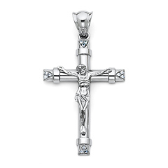 Large Trinity CZ Crucifix Pendant in 14K White Gold