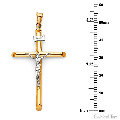 Large Rod Crucifix Pendant in 14K Two-Tone Gold - Classic 49mm Slide 1