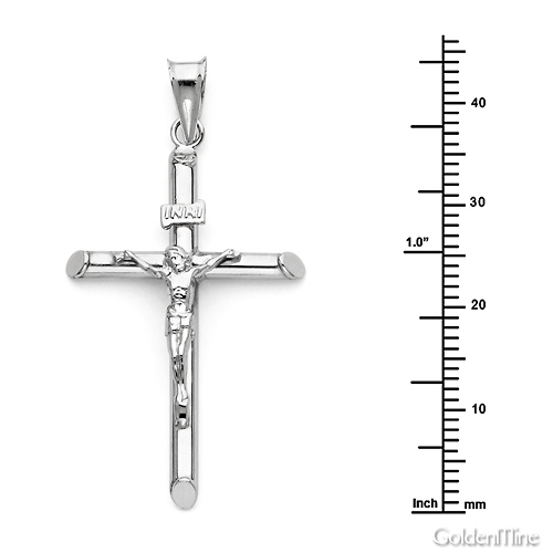 Medium Rod Crucifix Pendant in 14K White Gold - Classic Slide 1