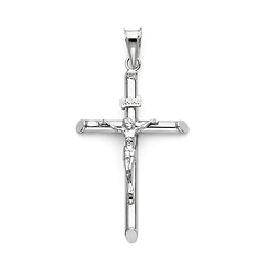Medium Rod Crucifix Pendant in 14K White Gold - Classic