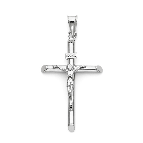 Medium Rod Crucifix Pendant in 14K White Gold - Classic Slide 0